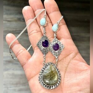Larimar, Amethyst, Labradorite Pendant Necklace
